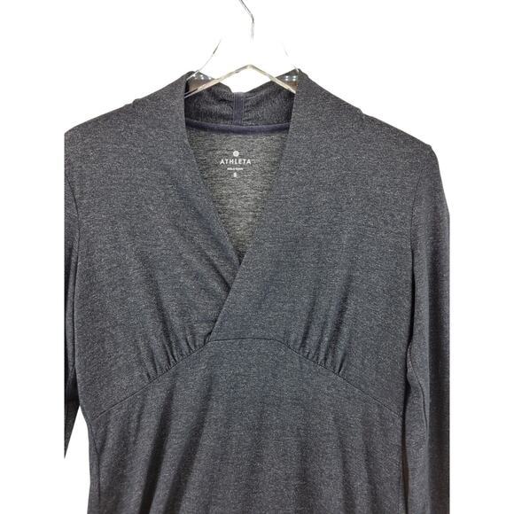 Athleta Long Sleeve Tunic Top Charcoal Gray Shimmer Surplice Neckline Size Small - Picture 3 of 8